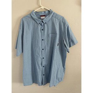 Columbia Mens XXL Check Square Print Button Down Shirt Short Sleeve Blue